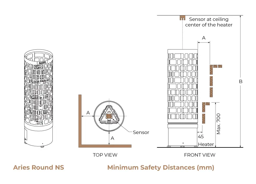 SAWO Aries Round Black NS minimum safety distances SAWO Aries Round Black NS minimum safety distances